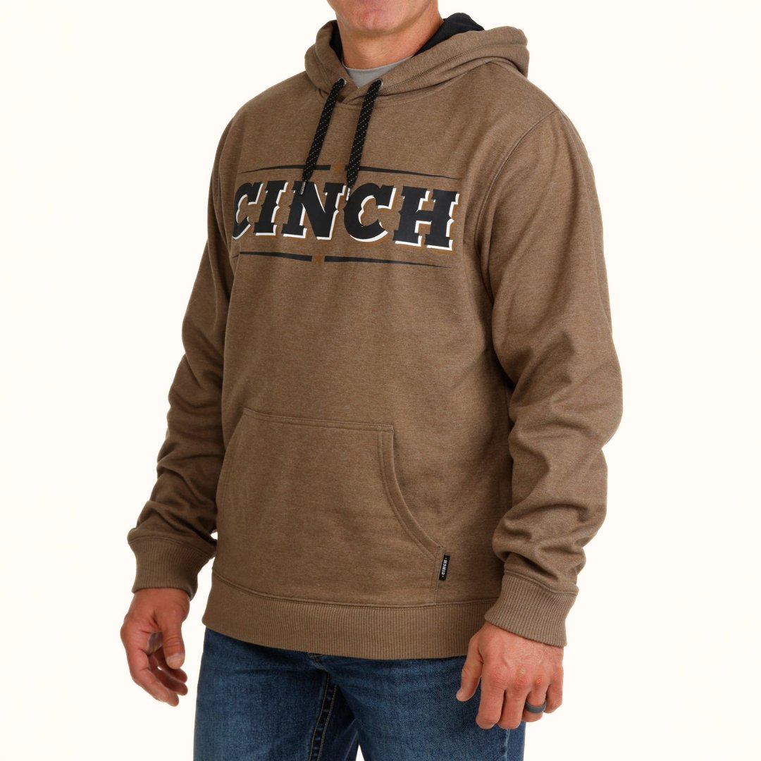 Cinch Men’s Logo Pullover Hoodie in brown front angle view