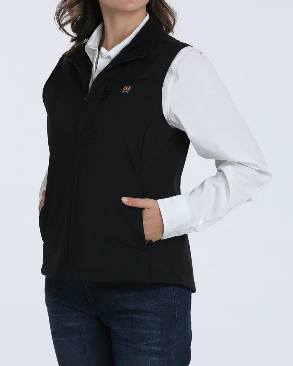 Cinch Women’s Windproof Vest angled view on model