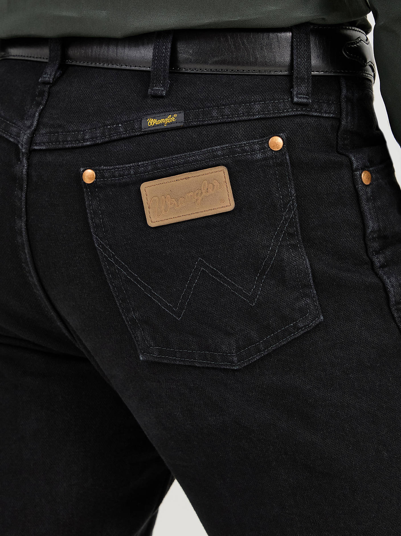 Wrangler black cowboy cut jeans back pocket detail