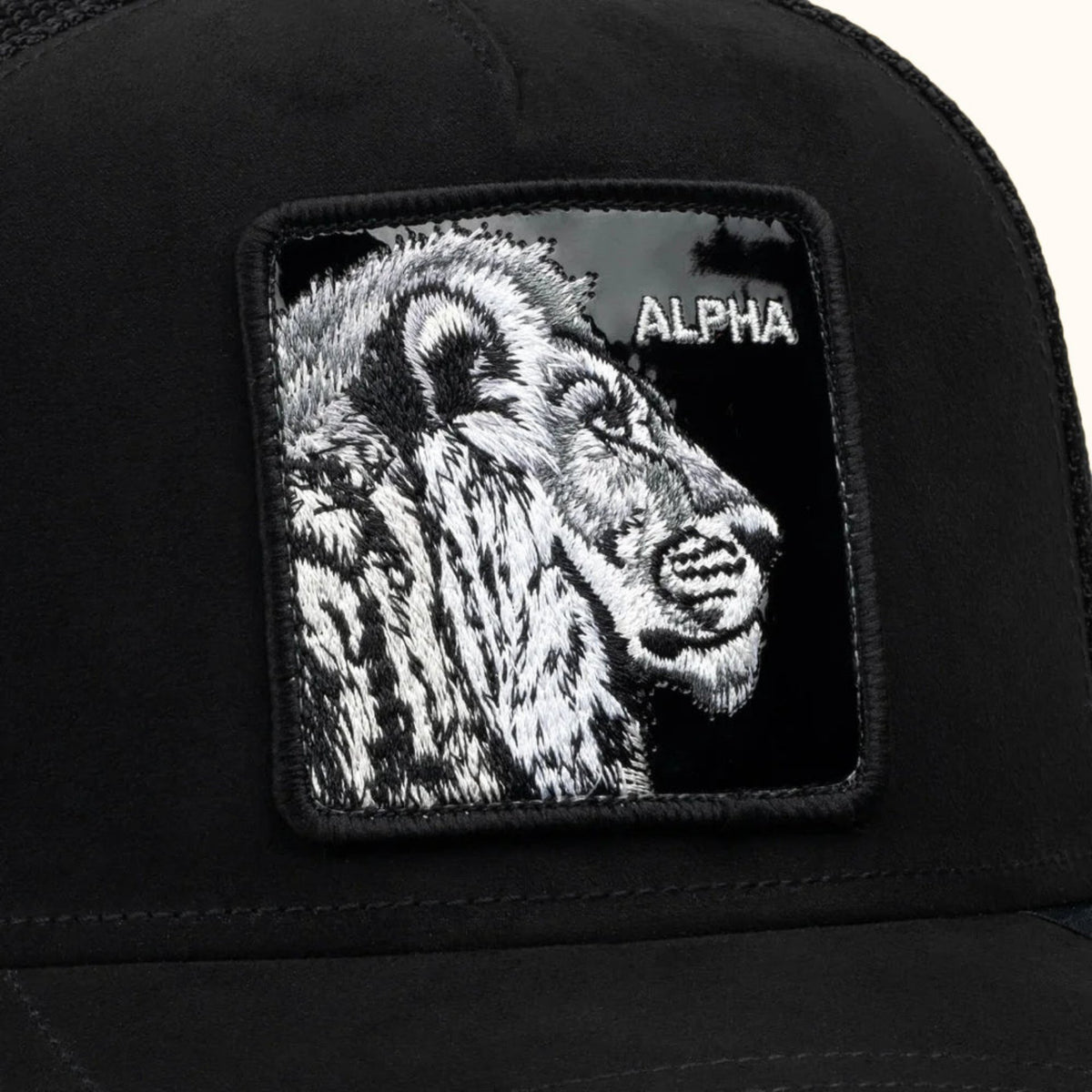 Goorin Bros. Blackout Lion trucker hat patch view