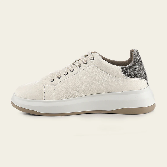 Cuadra Beige Deer Leather Lace-Up Sneaker side view in beige leather
