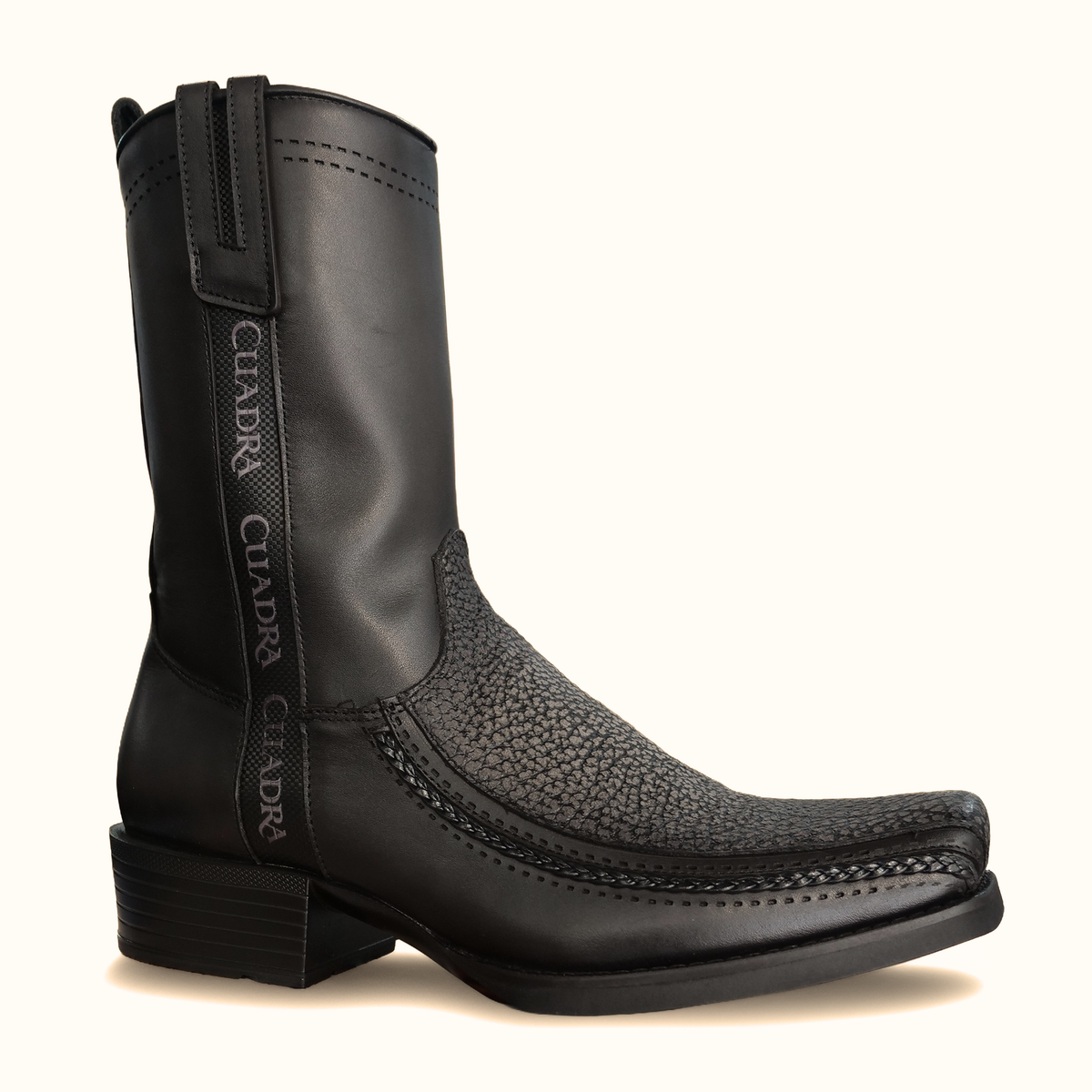 Cuadra men’s grey American bison narrow square toe cowboy boots side view