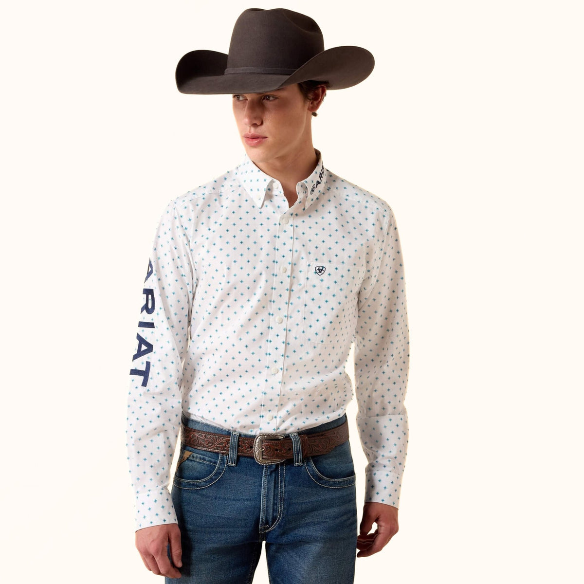 Ariat Team Emory Fitted Shirt in white front view