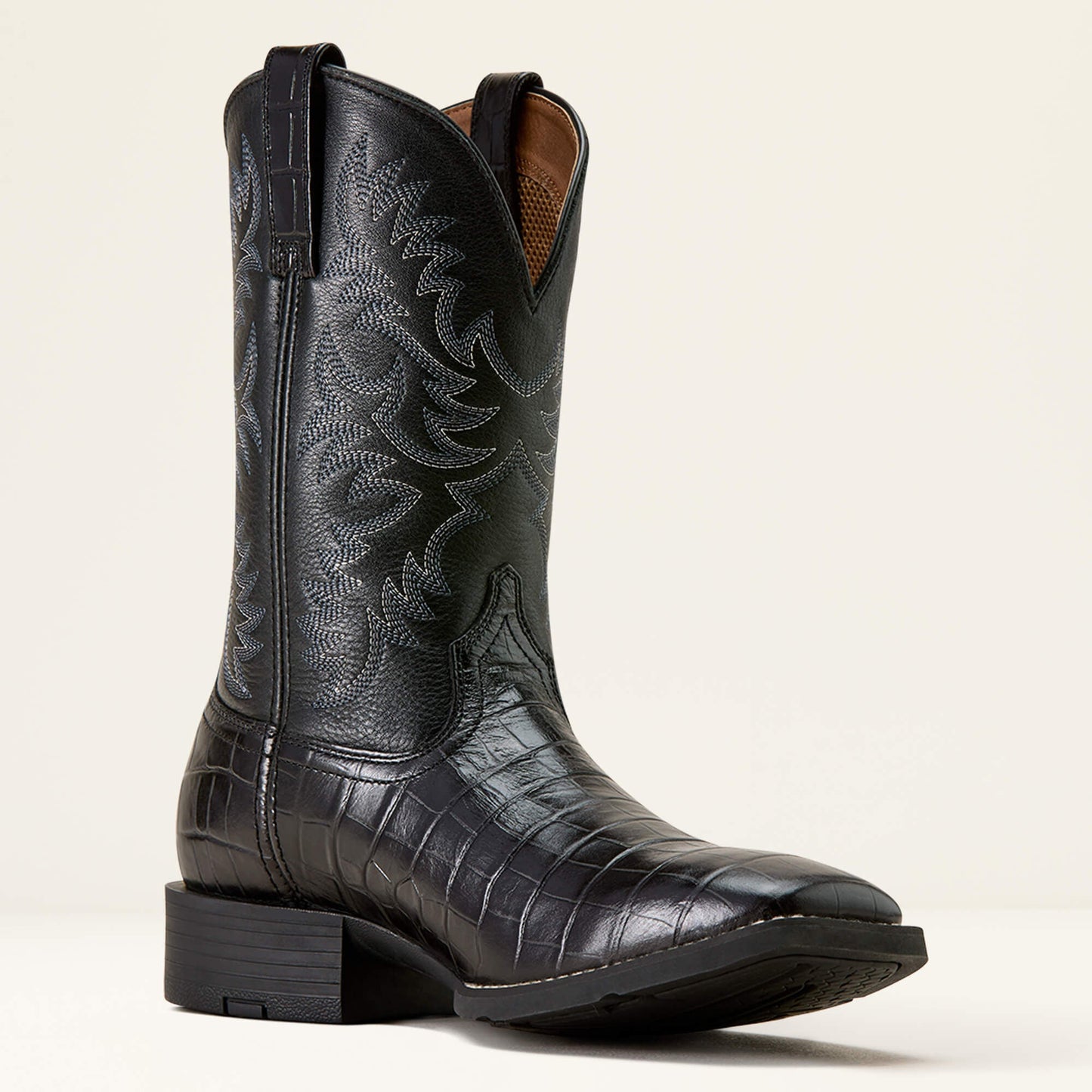 Ariat Sport Latigo Wide Square Toe Cowboy Boot angled profile in black leather