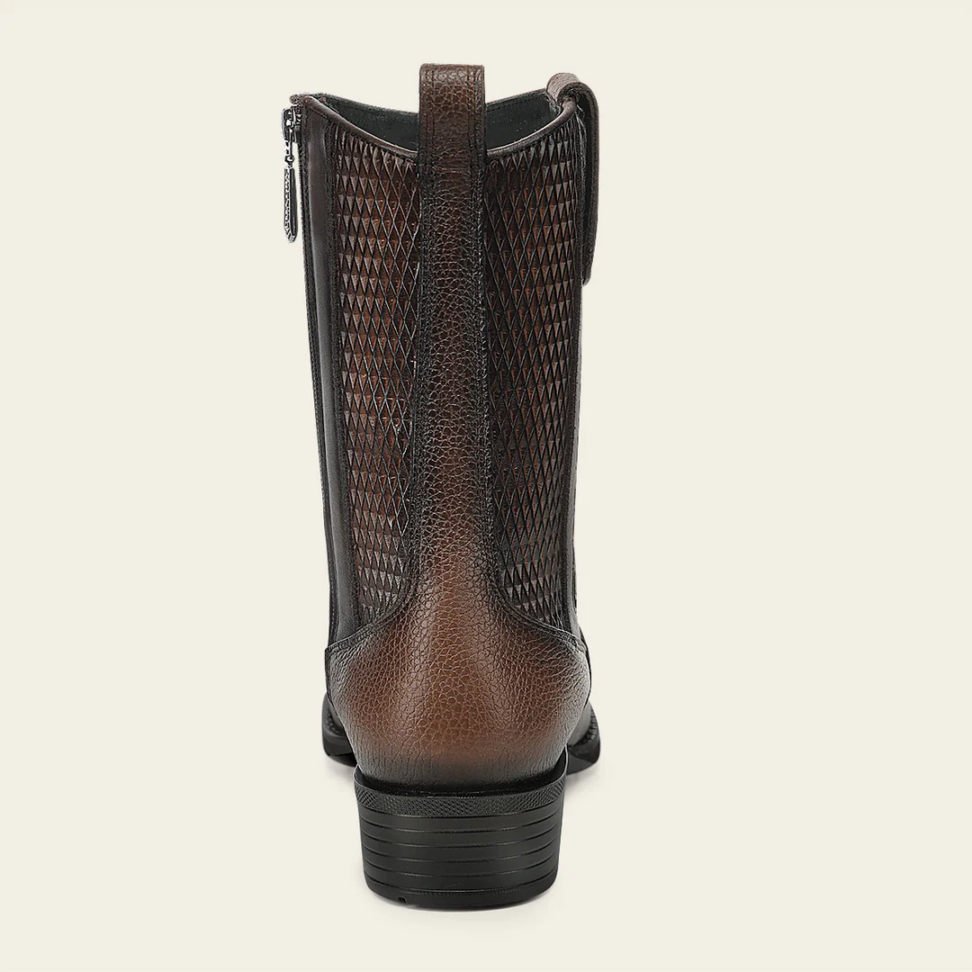 Cuadra Men’s Honey Deer Embroidery and Lazer Narrow Square Toe Boot back view with stitched shaft
