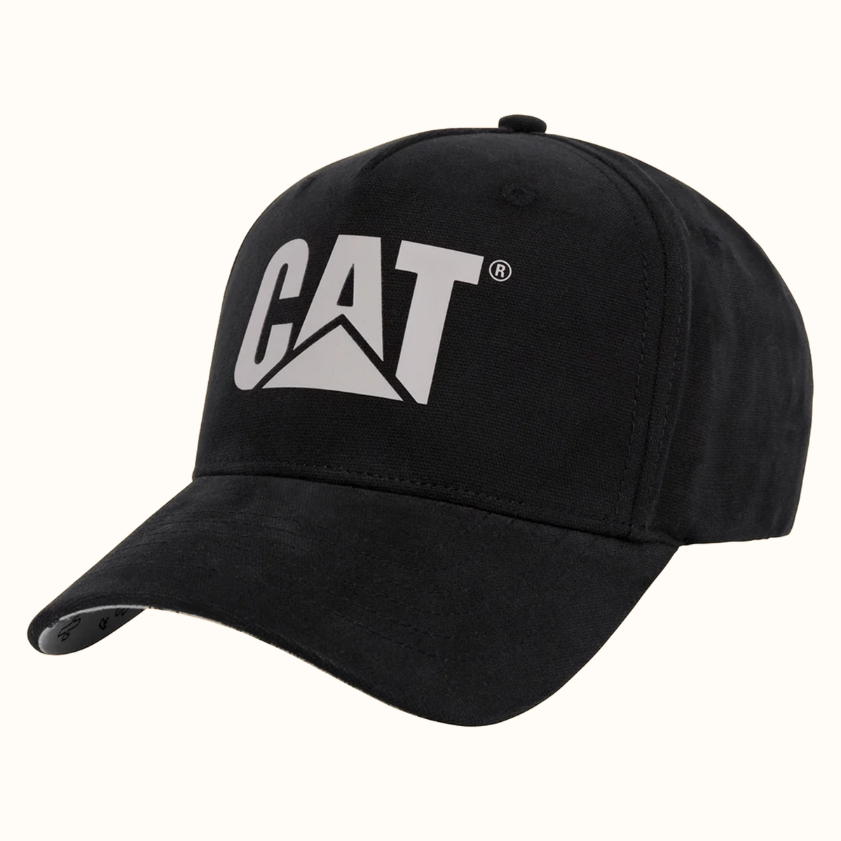 CAT Brushed Canvas Design Mark black cap with CAT logo front view