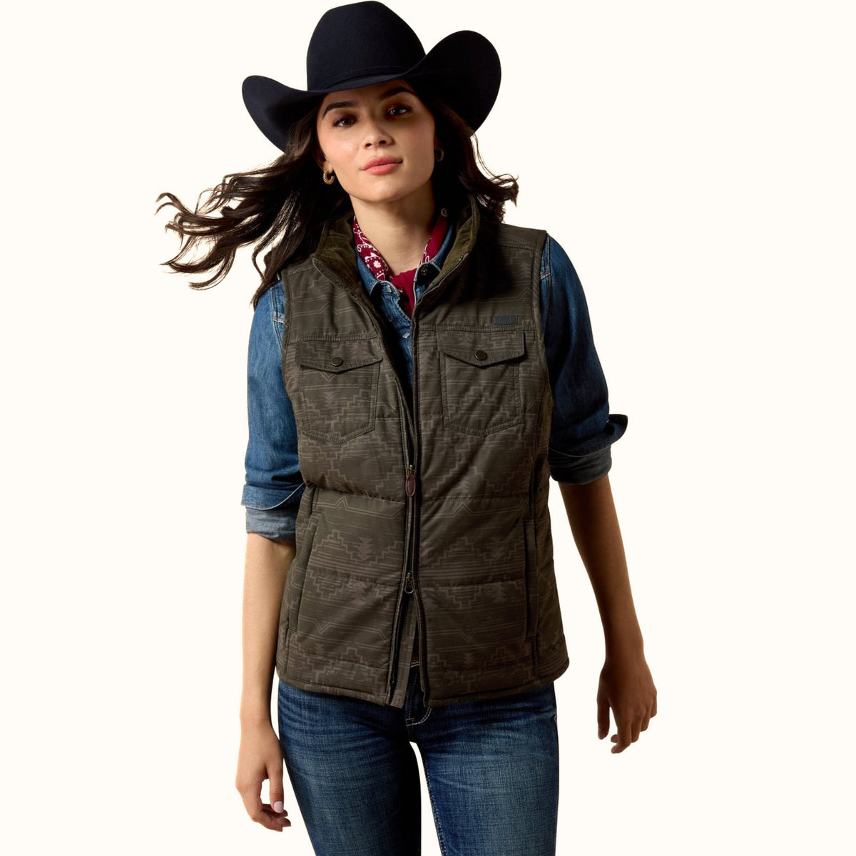 Ariat Grizzly Quilted Vest in brown front view