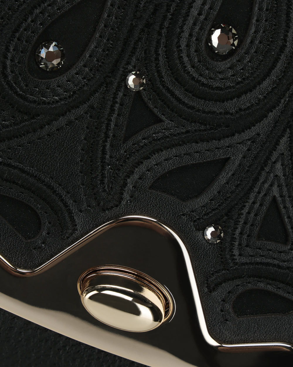 Cuadra Black Leather Crystal Shoulder Bag front detail