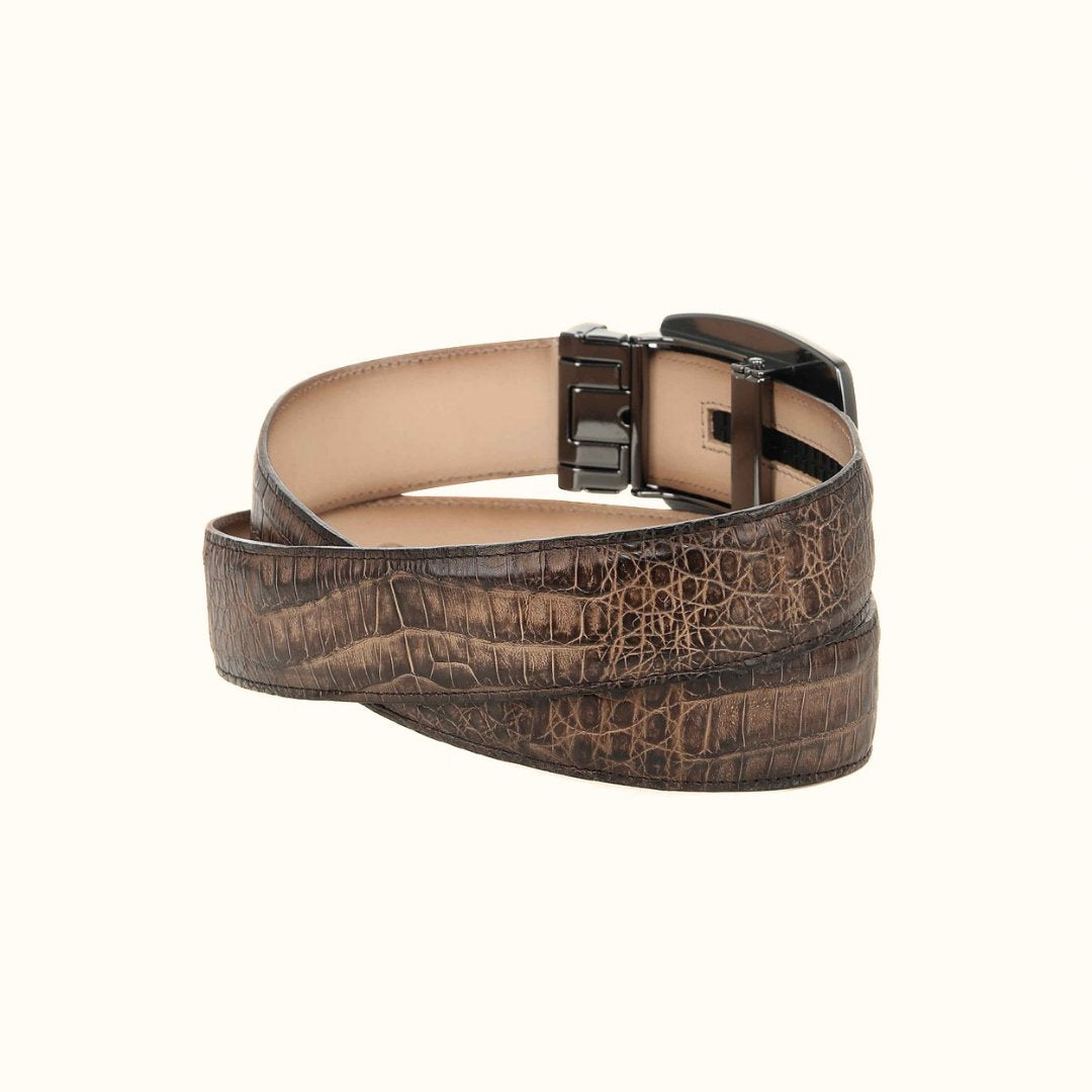 Cuadra men’s brown genuine fuscus crocodile leather Western belt back view