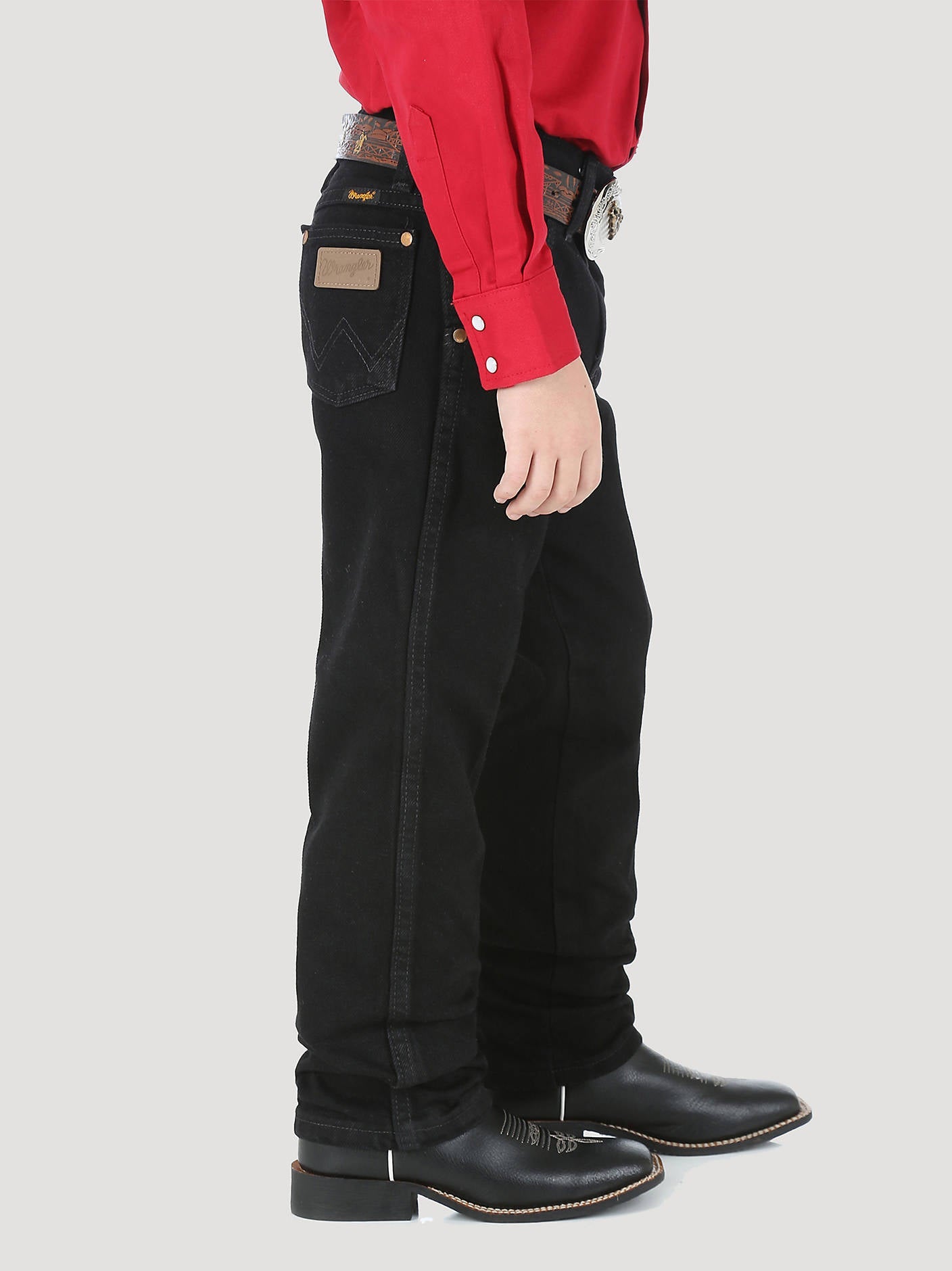 Wrangler Boy’s Cowboy Cut Original Fit Jean side view on model
