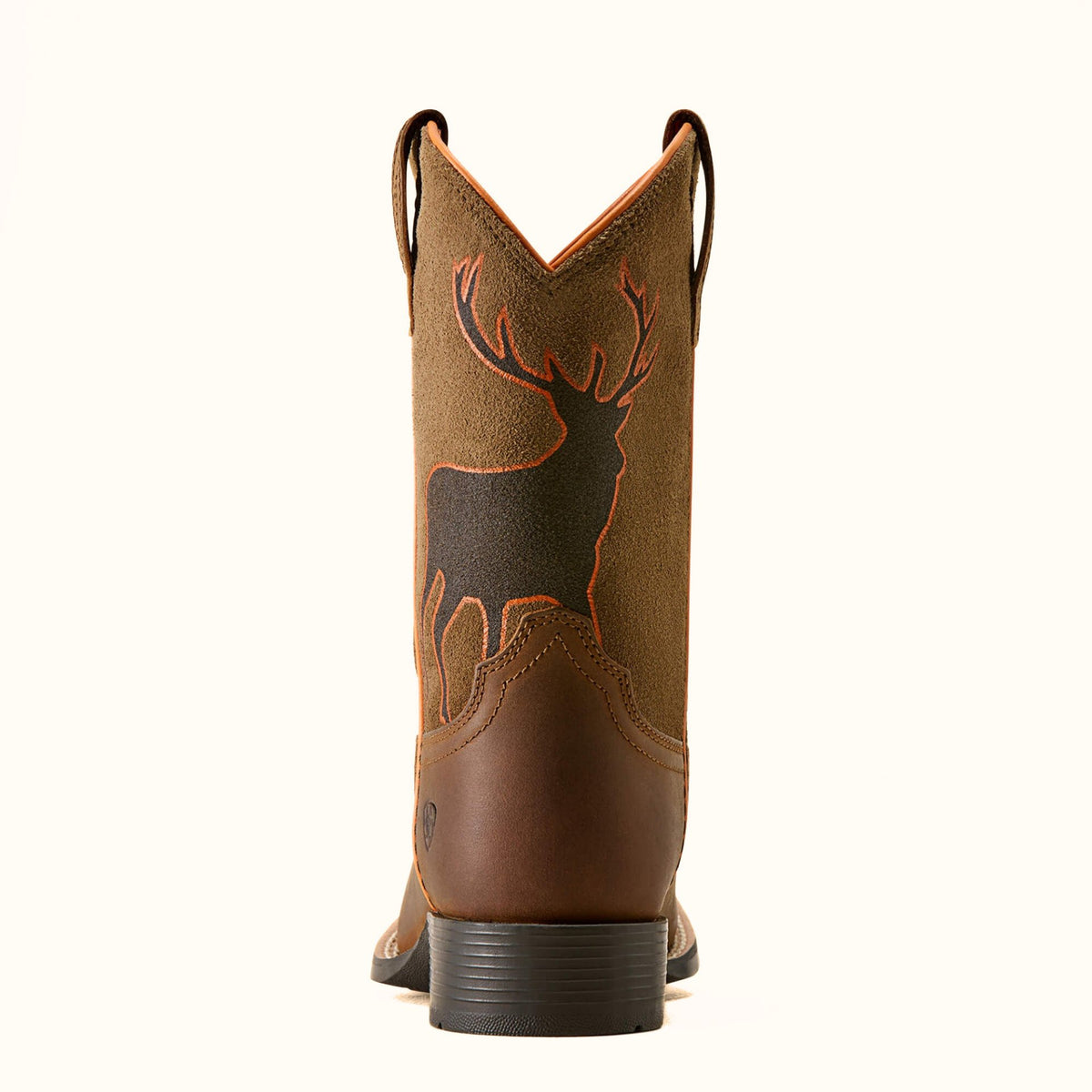 Ariat Trail Cam brown and orange Western boot back view