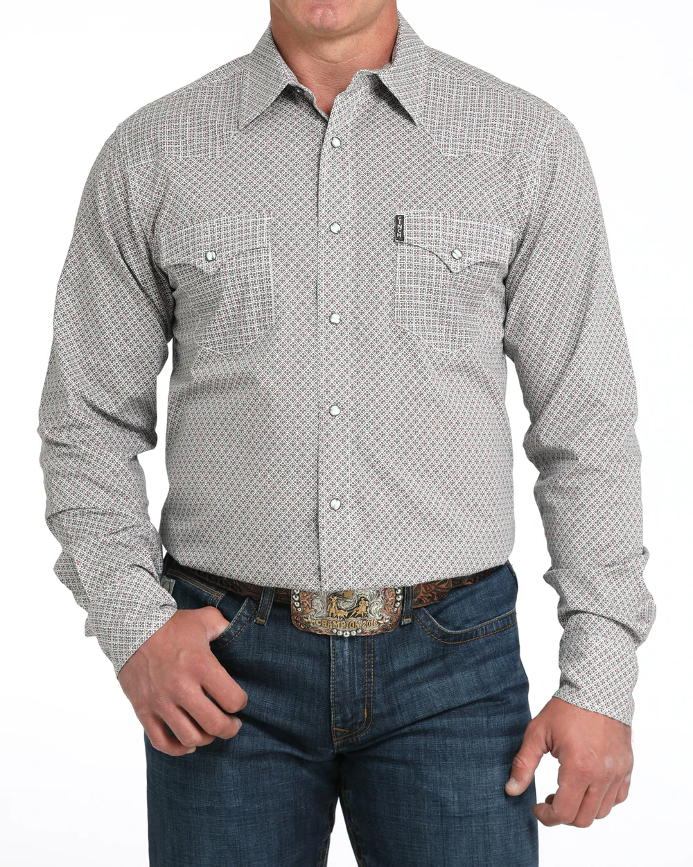 Front view of Cinch Modern Fit Snap Front Western Shirt in gray