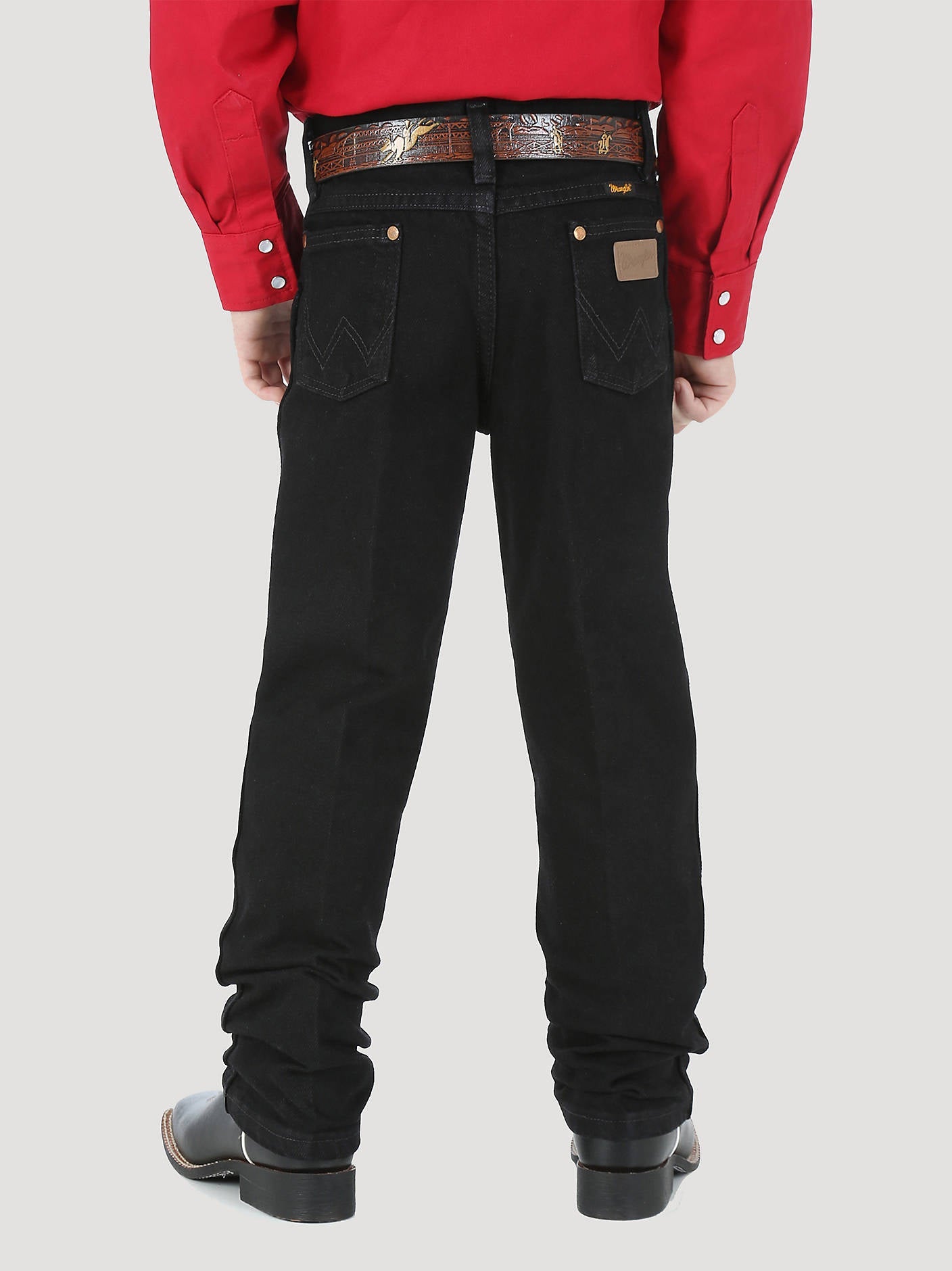 Wrangler Boy’s Cowboy Cut Original Fit Jean back view on model in black