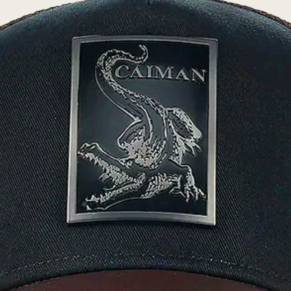Dark Brown Caiman Metal Patch Leather Cap