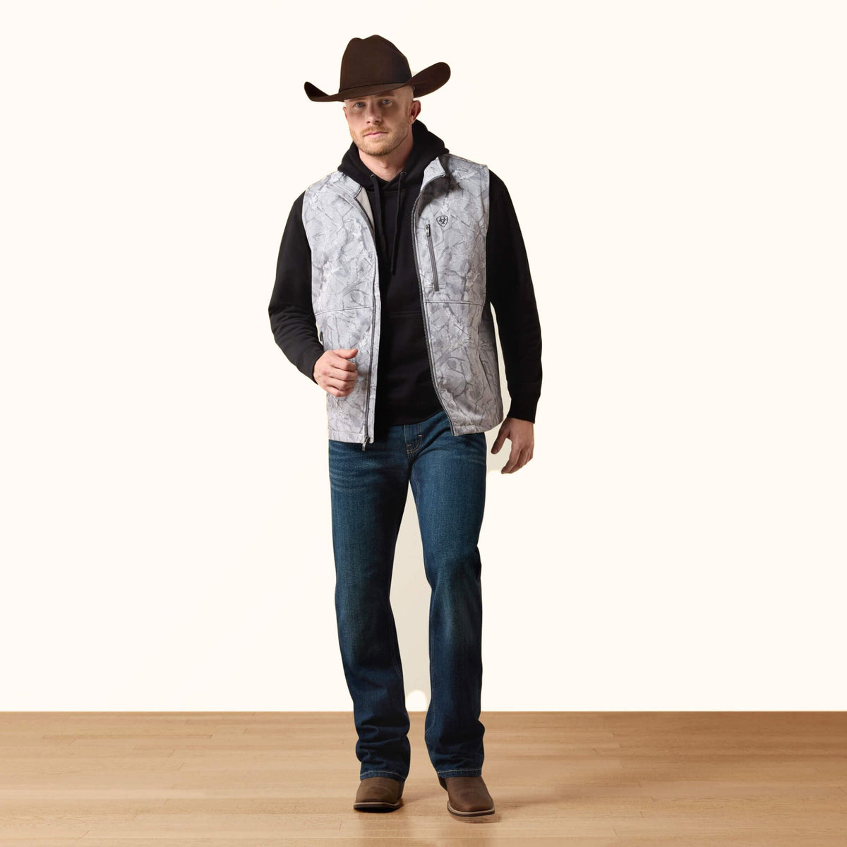 Ariat Logo Softshell Vest grey patterned front full view