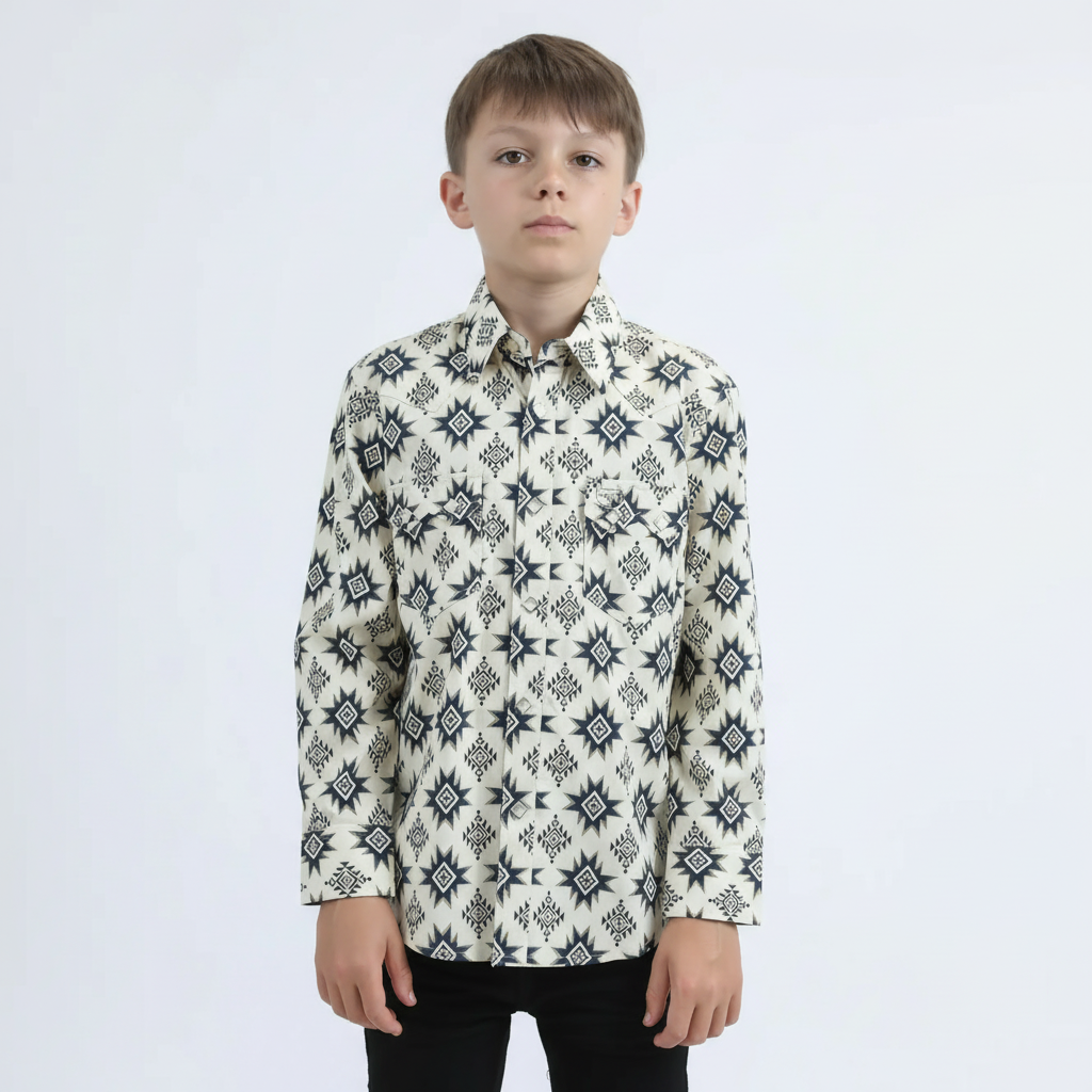Platini Kid’s Modern Fit Long Sleeve Snap Shirt front view