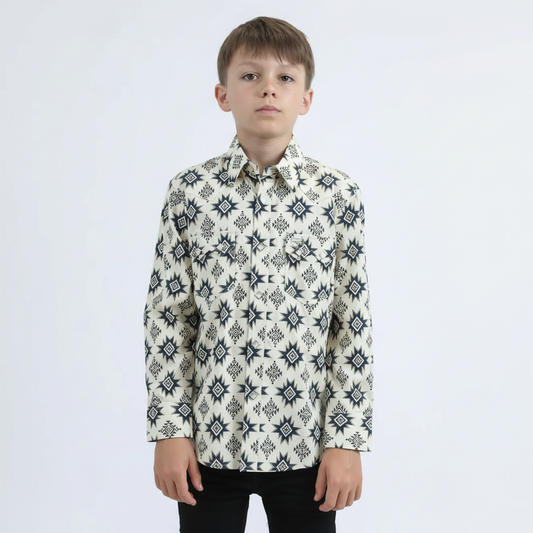 Platini Kid’s Modern Fit Long Sleeve Snap Shirt front view