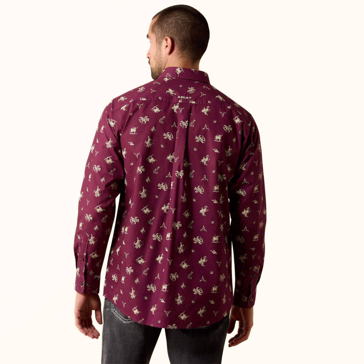 Ariat Canaan Classic Fit Shirt burgundy Western print back view