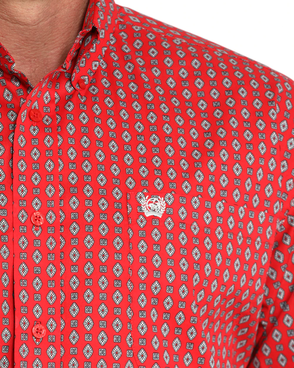 Cinch Men’s Stretch Classic Fit Button-Down Western Shirt red patterned fabric detail