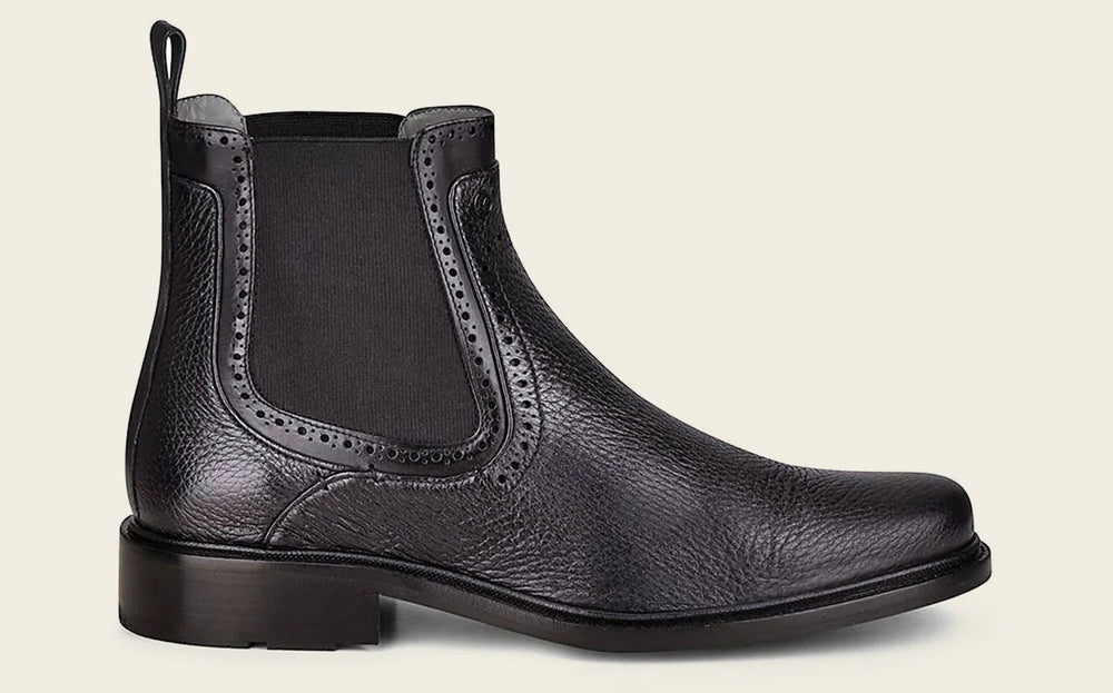 Bota de vestir de cuero de venado negro hecha a mano