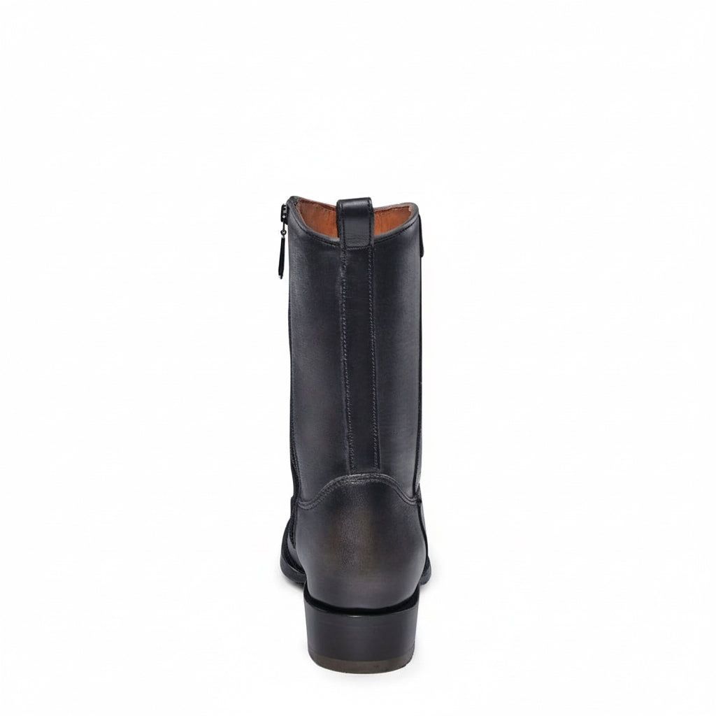 Rear view of Cuadra Plunge Black Caiman Laser & Woven Narrow Square Toe Boot