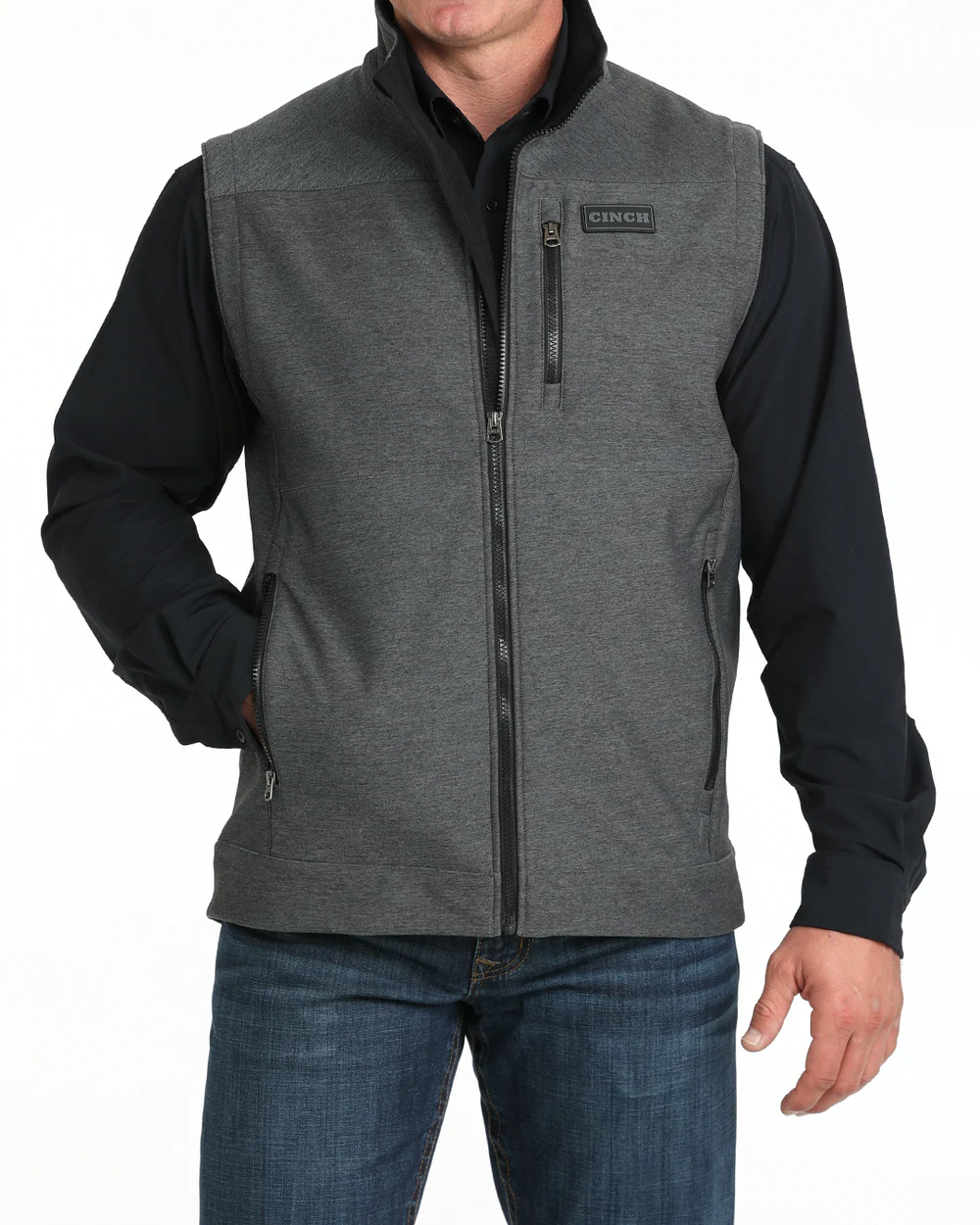Front view of Cinch Men’s Bonded Vest in gray