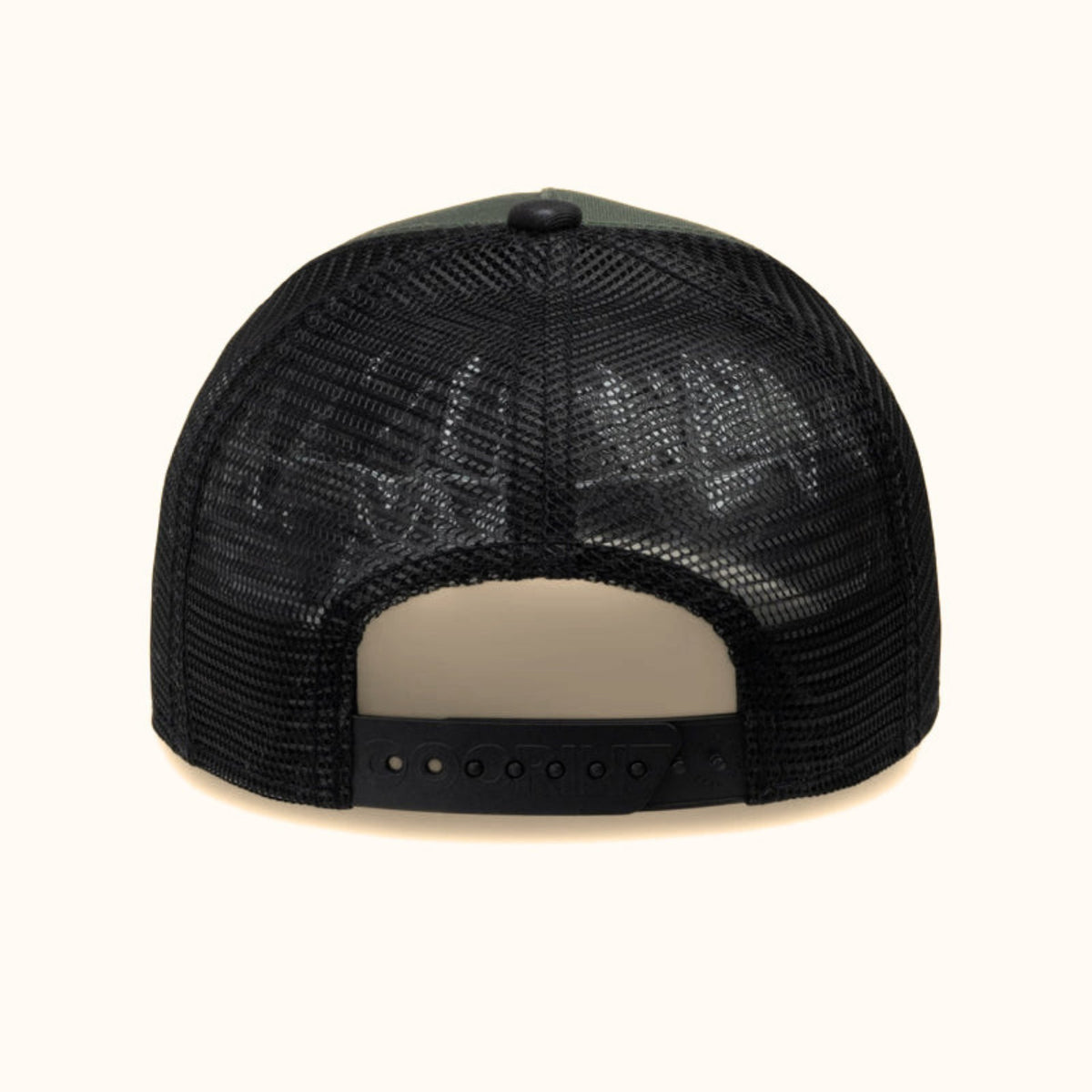 Goorin Bandit olive and black trucker hat back view
