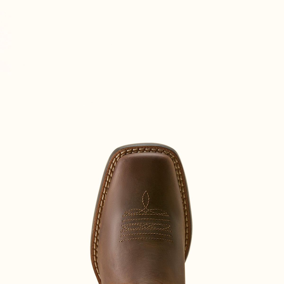 Ariat Trail Cam brown and orange Western boot toe view