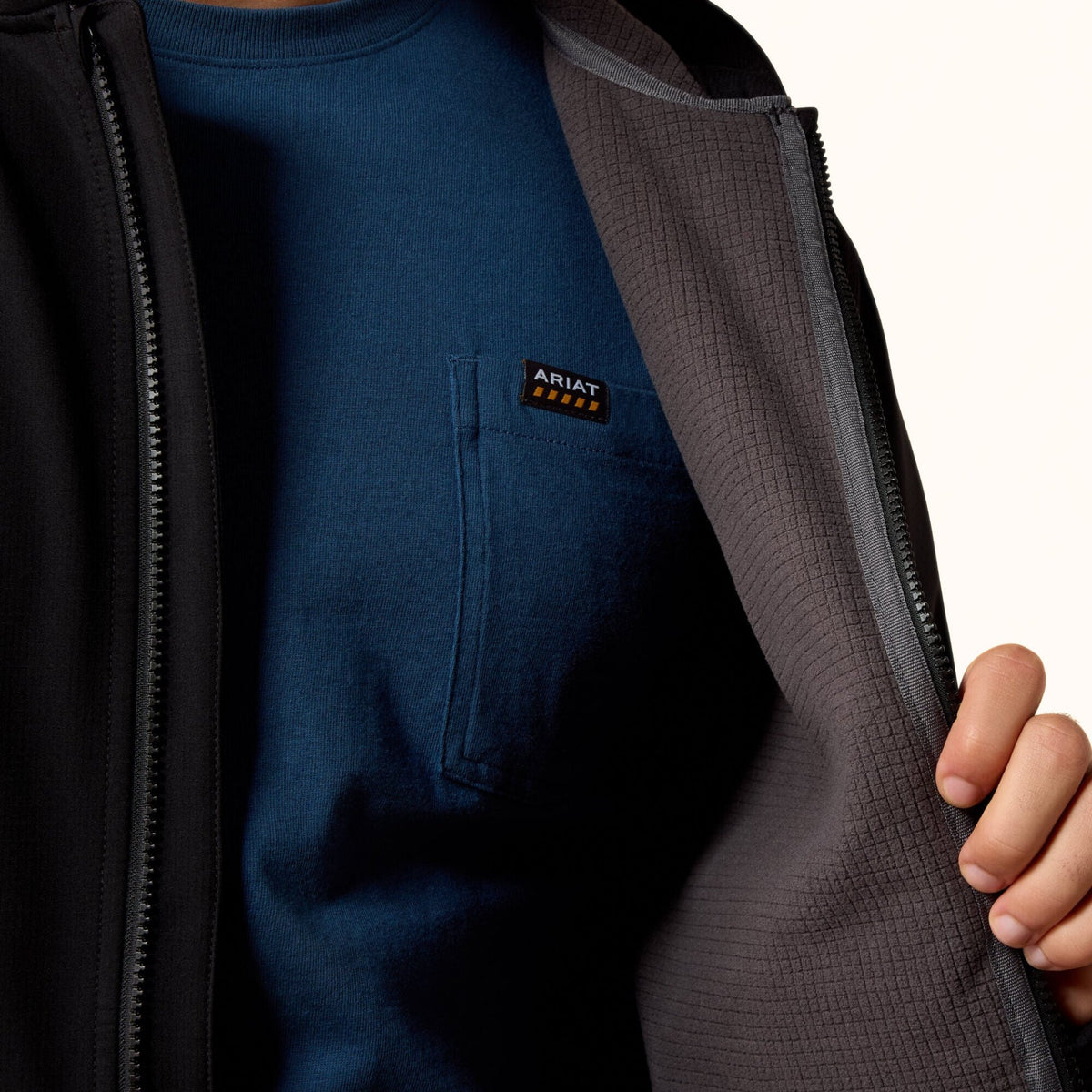 Ariat Rebar DuraStretch Utility Softshell Hoodie in black front open view