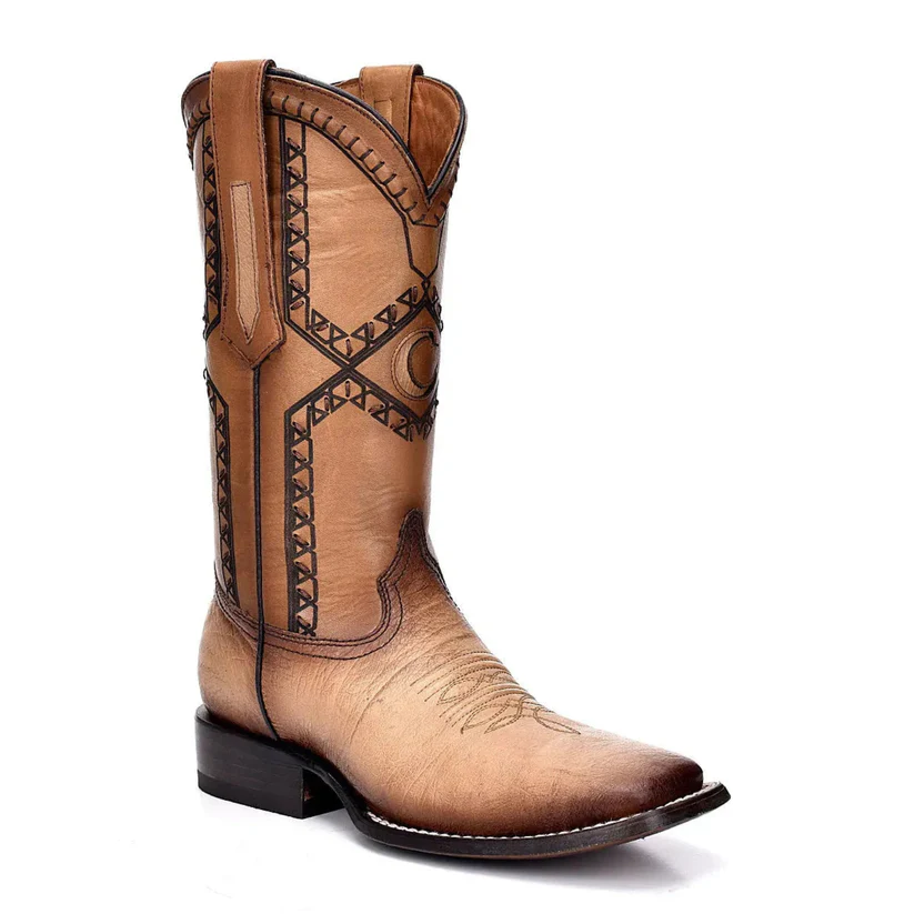 Cuadra Flame Oryx Ostrich Laser & Woven Square Toe Boot front angle view