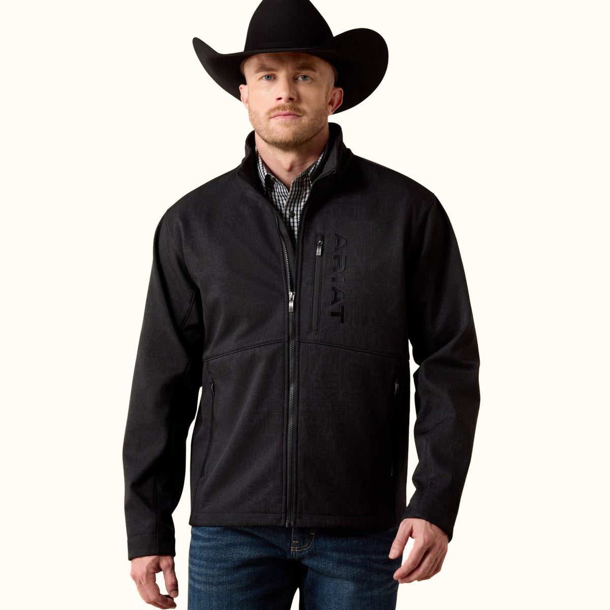 Ariat Chest Logo Softshell Jacket in black front view
