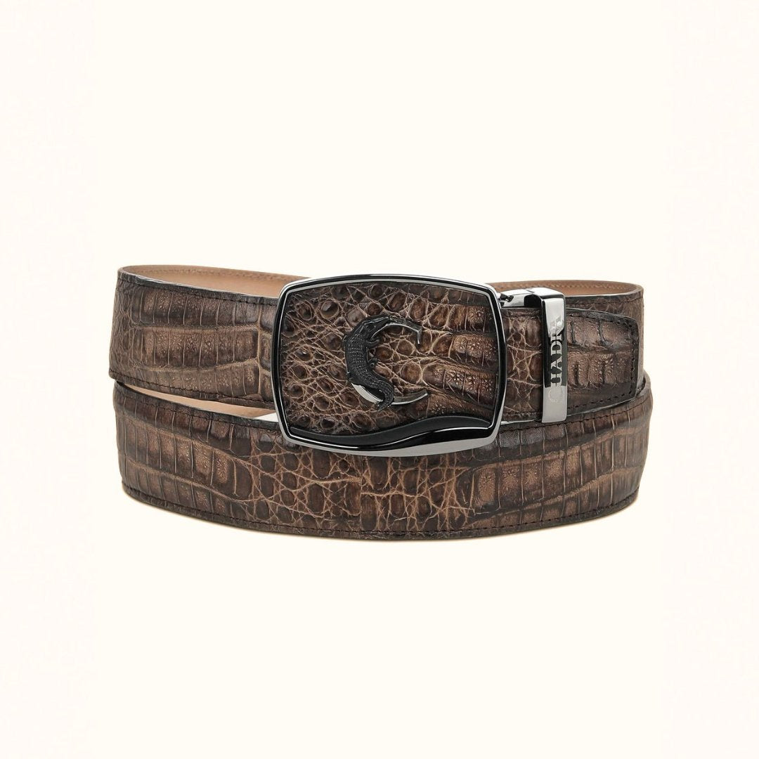 Cuadra men’s brown genuine fuscus crocodile leather Western belt front view