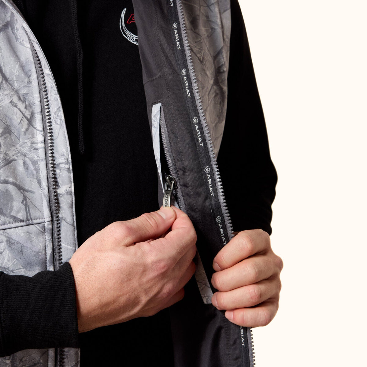 Ariat Logo Softshell Vest grey patterned inside pocket view