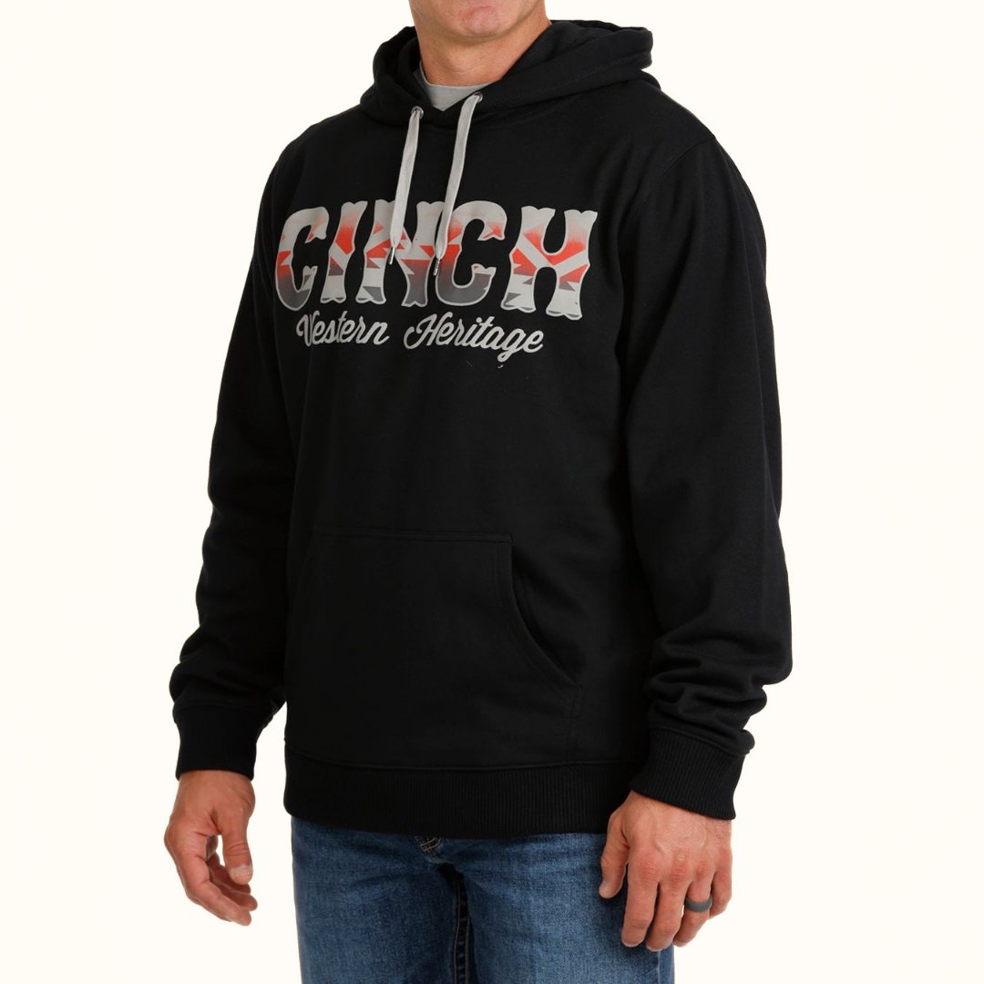 Cinch Men’s Logo Pullover Hoodie in black front angle view