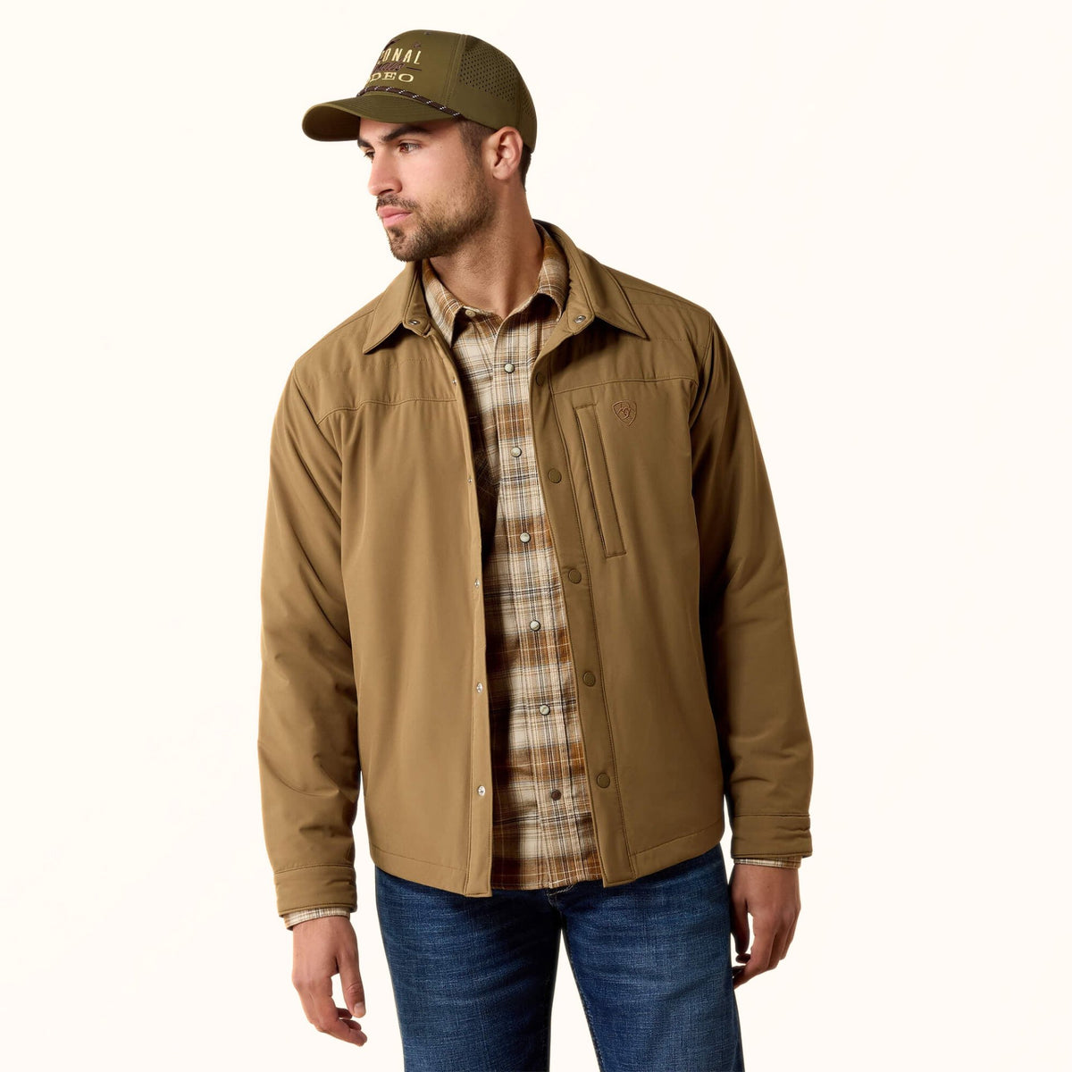 Ariat StretchShell Shirt Jacket in brown front view