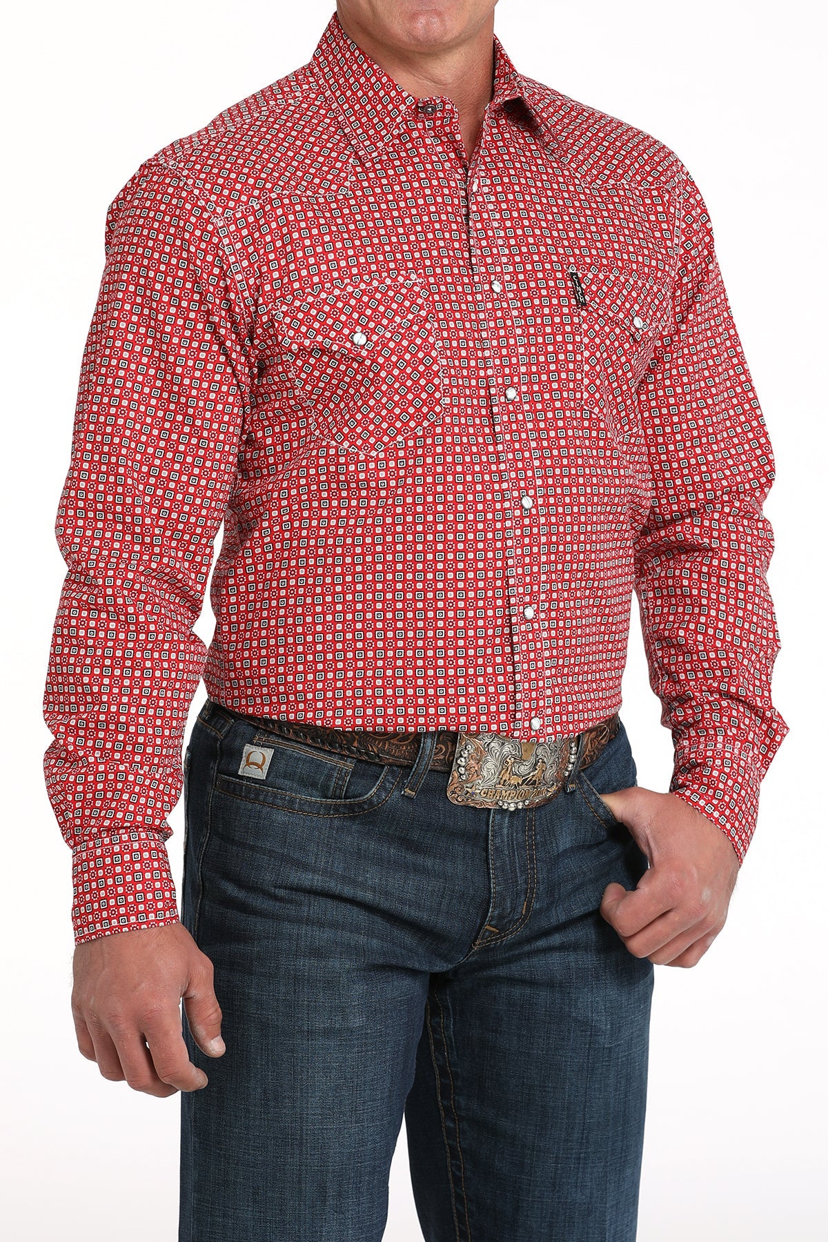 Angled front view of Cinch Long Sleeve Print Modern Shirt