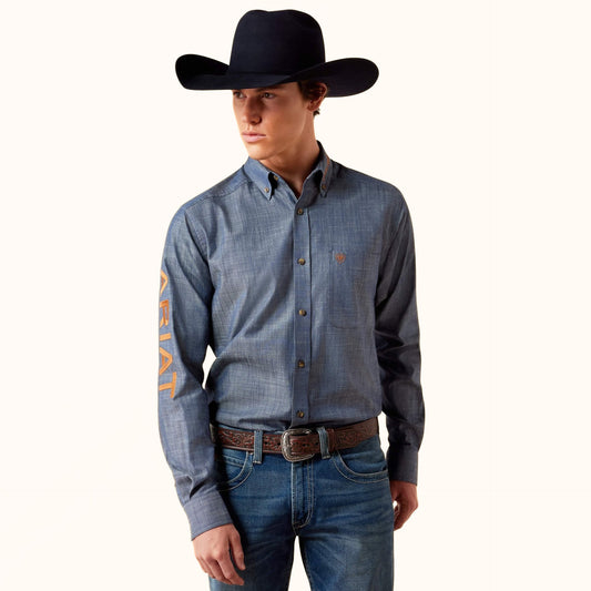 Ariat Team Logo Twill Fitted Shirt blue front view