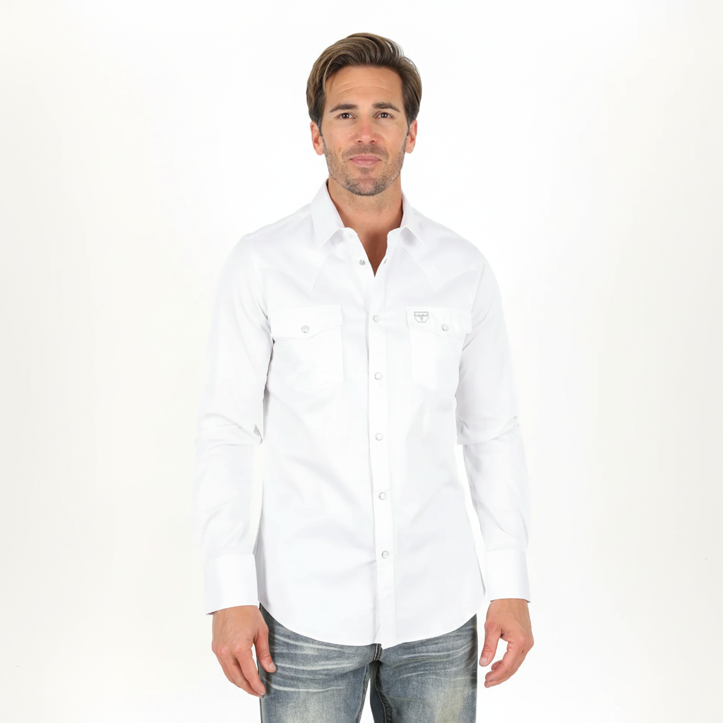 Platini Men’s Modern Fit Solid White Dress Shirt front view