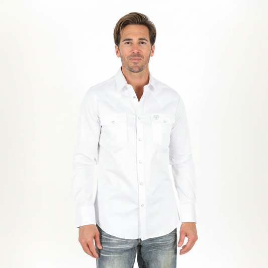 Platini Men’s Modern Fit Solid White Dress Shirt front view