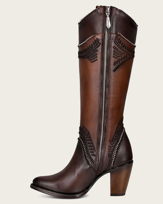 Elegant Honey Embroidered Knee-High Boot
