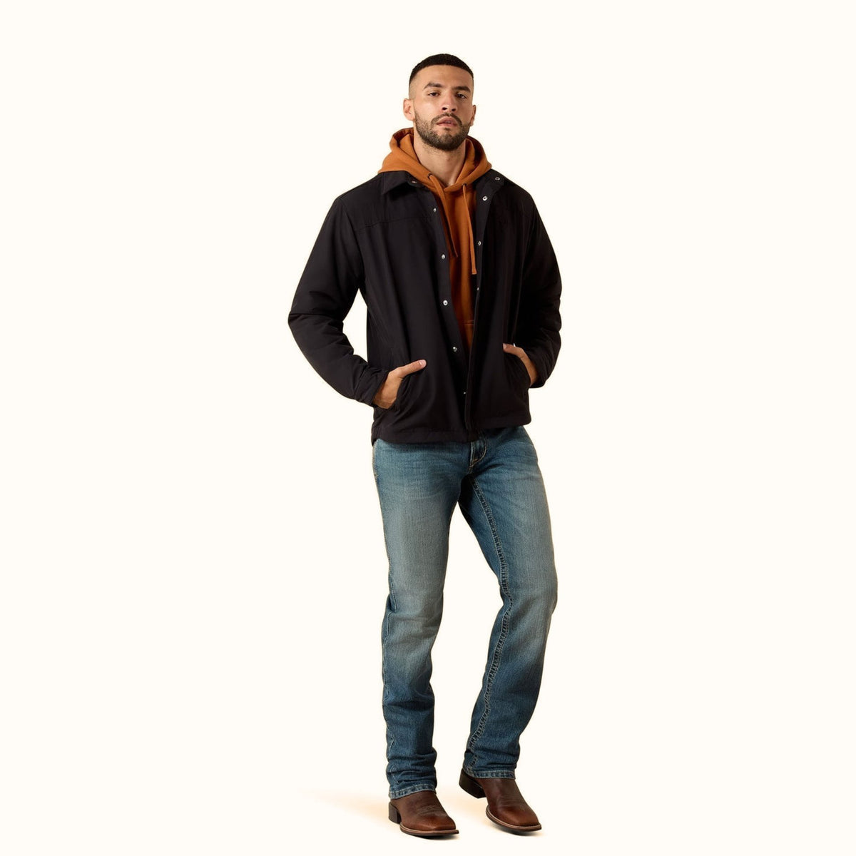 Ariat StretchShell Shirt Jacket in black front full view