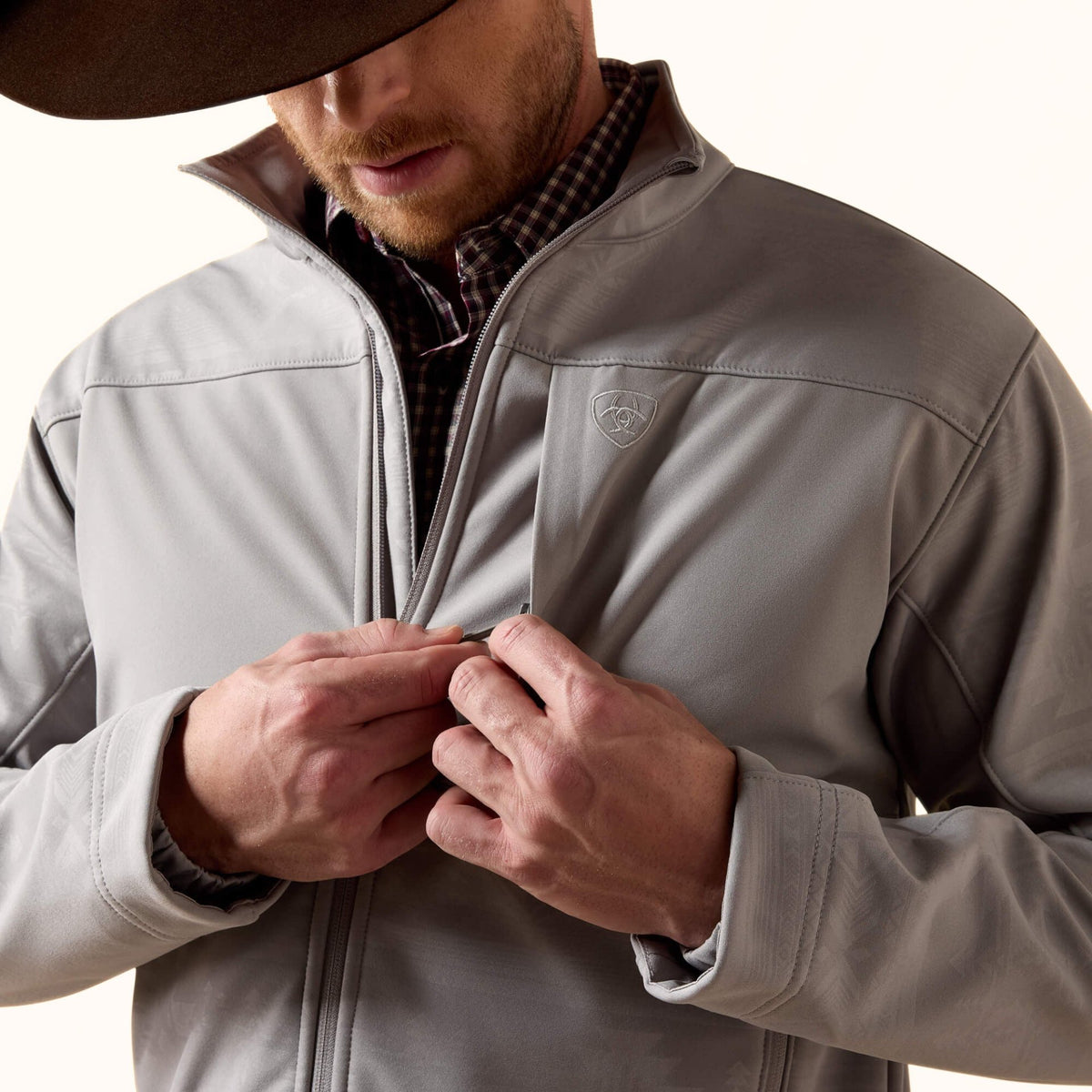 Ariat Vernon Softshell Jacket in grey front close-up view
