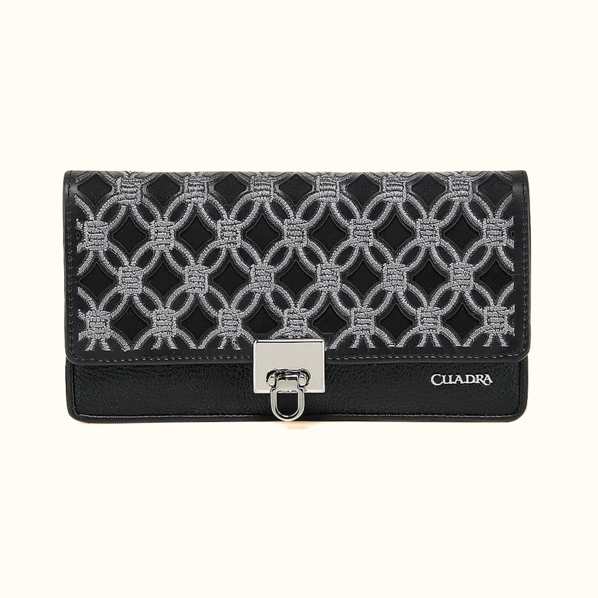 Cuadra women’s black embroidered leather wallet front view