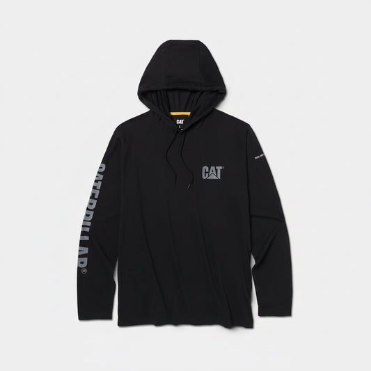CAT UPF hooded black long sleeve work shirt front view