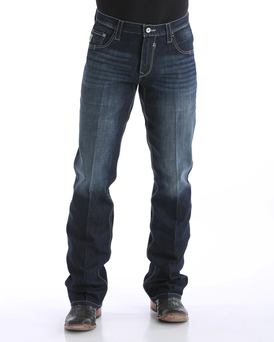 Front view of Cinch Men’s Carter 2.4 Performance Jeans in dark stone wash