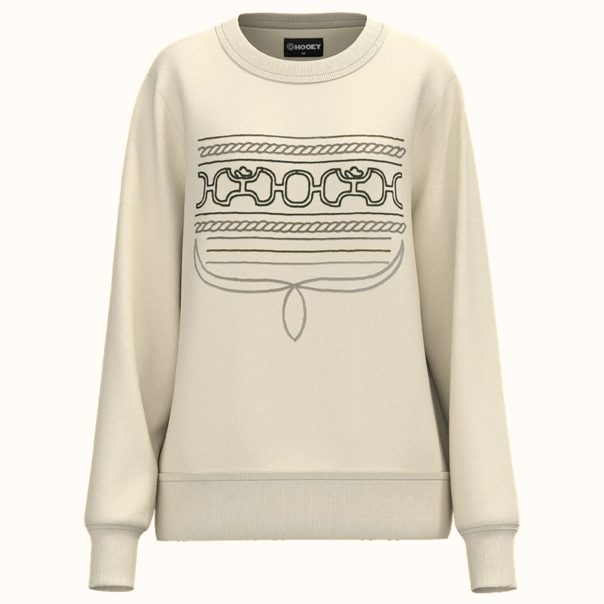 Hooey Stallion Crew Women’s Pullover in cream front view with Western chest graphic
