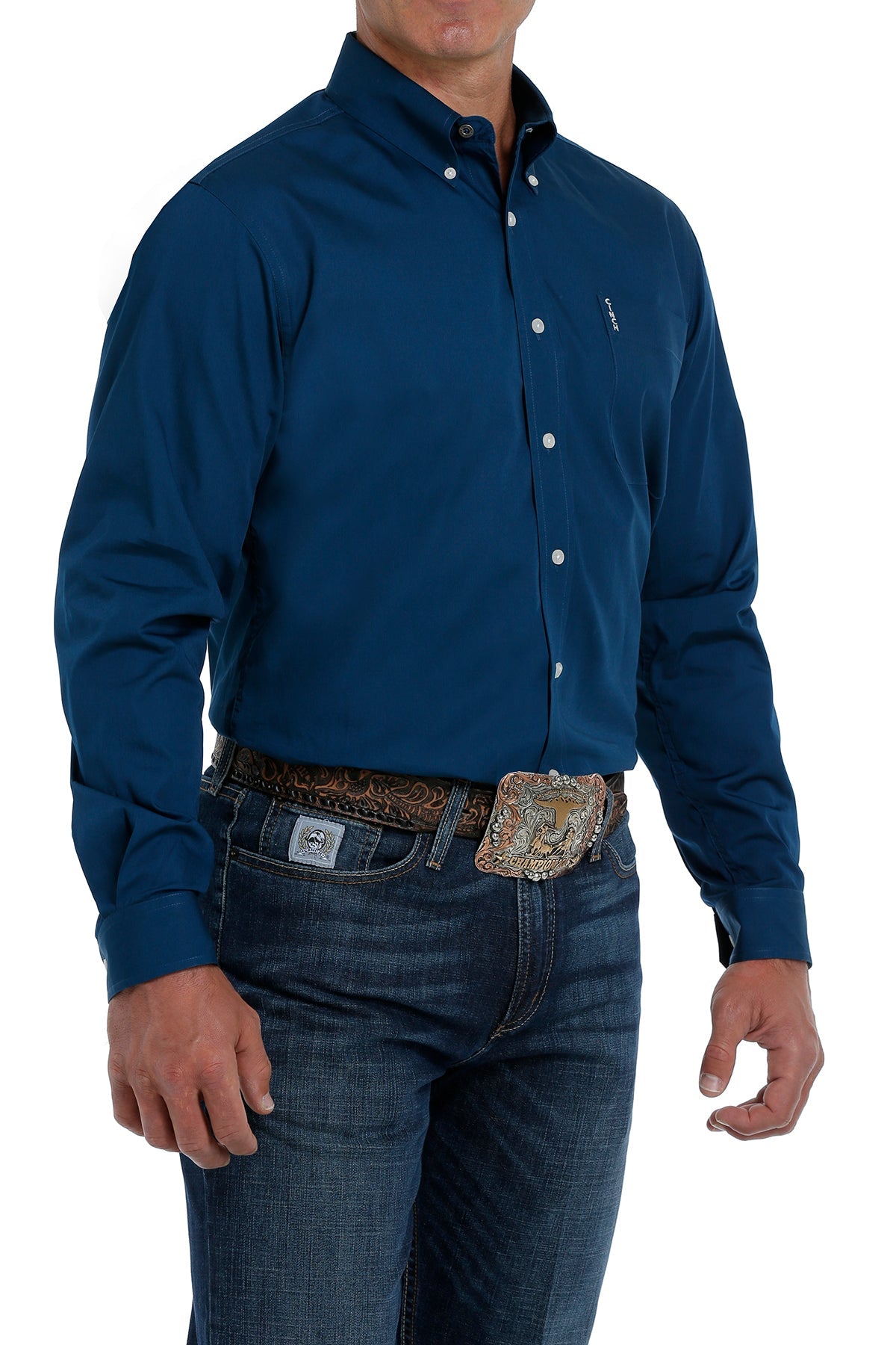 Solid Modern Fit Button-Down Western Shirt