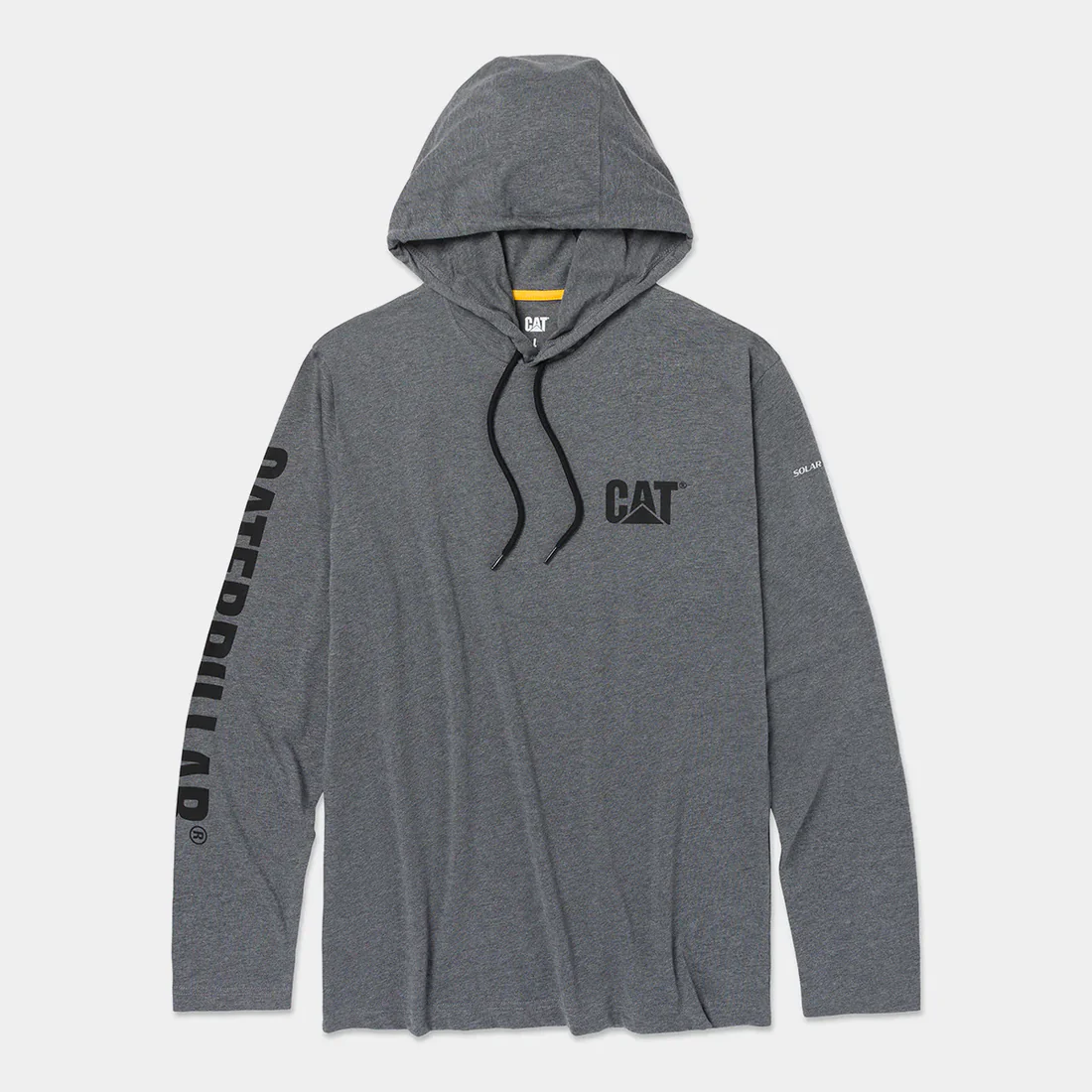CAT UPF hooded banner long sleeve t-shirt gray front view