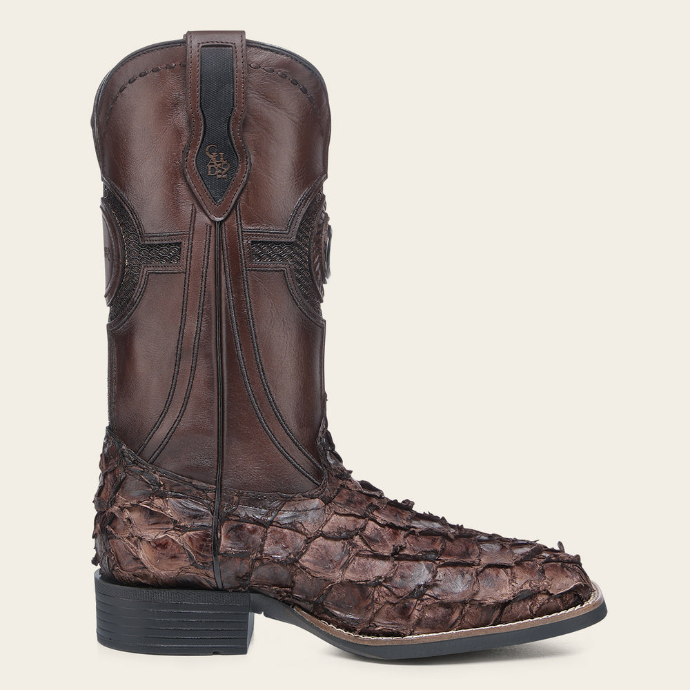 Luxury Honey Rodeo Boot In Genuine Poisson And Bovine Leather