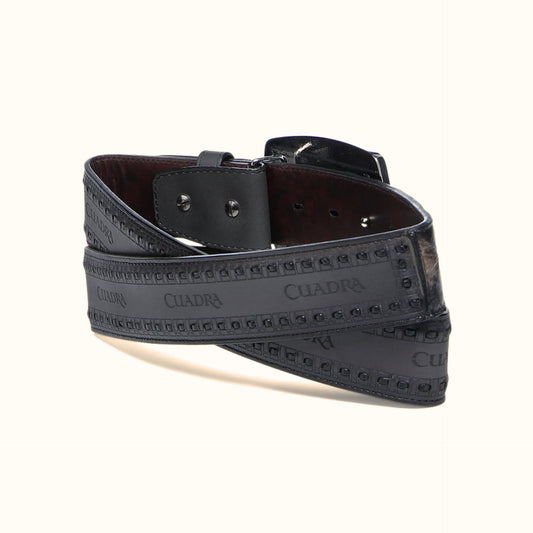 Cuadra Black Pirarucu Leather Rodeo belt rolled